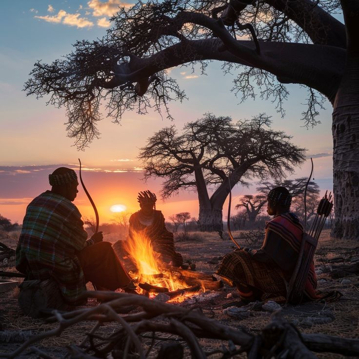 Hadzabe women gathering edible plants in their natural environment