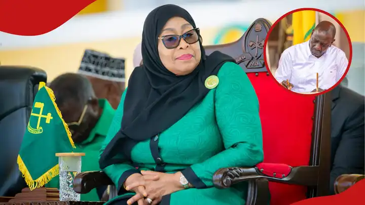 Tanzanian President Samia Suluhu Hassan addressing members during a CCM party meeting in Dodoma