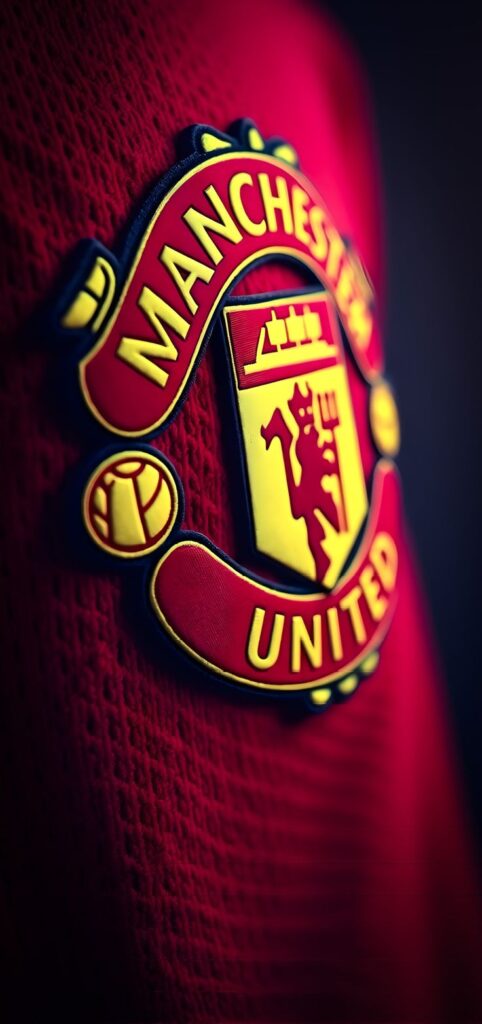 Official Manchester United logo showing the red devil with a trident and a golden ship on a red and yellow circular crest.