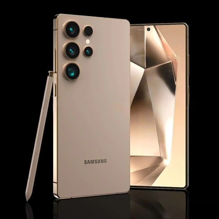 Samsung Galaxy S25 Ultra smartphone showing its sleek titanium design and curved display