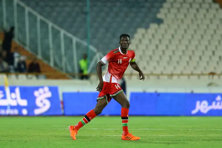 Michael Olunga leading Harambee Stars during an international match