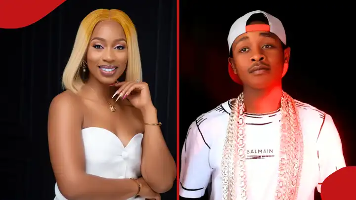Collage showing Diana Bahati and rapper VJ Patelo amid their online feud over her new song Bibi ya Tajiri.