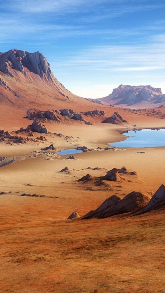 Lush oasis surrounded by sand dunes in the vast Sahara Desert.